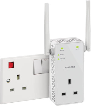 11AC 1200 Mbps Dual Band Gigabit 802.11ac (300 Mbps + 900 Mbps) Wi-Fi Range Extender with External Antennas, UK Plug and Extra Power Outlet (Wi-Fi Booster) (EX6130-100UKS), White