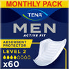 Men Absorbent Protector Incontinence Pads, Level 2, 60 Incontinence Pads (10 x 6 packs) for Men of All Ages, Cup-Shaped for Medium Bladder Weakness, Urine Leakage and Drips