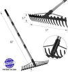 5.4FT Bow Rake Heavy Duty Garden Rake with Stainless Steel Handle, 17 Steel Tines Metal Head Rake Tool for Loosening Soil Gathering Leaf Leveling Lawn Farming Land Management Yarn Thatch Rake