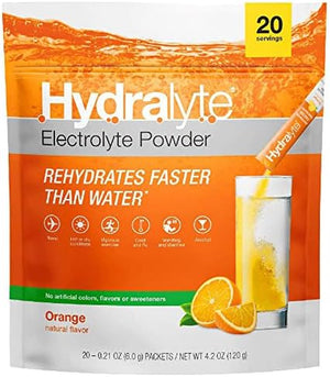 Effervescent Electrolytes Powder Sachets - 20 Flavoured Sticks - Rapid Rehydration - Prevent Dehydration - Achieve Optimal Hydration (20 Sachets, Orange)