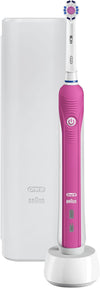 Pro 2500 3D White Electric Rechargeable Toothbrush with Travel Case Powered by Braun - Pink - Ships with a UK 2 pin plug