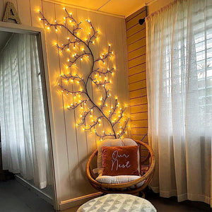 Willow Vine Twig Wall Lights: 144 LED Plug in Powered, Warm White with Lights for Wall Indoor Bedroom Living Room Home Christmas Décor - Brown