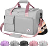 Travel Sport Duffel Bag,Gym Tote, Large Capacity Portable Foldable Travel Lightweight Waterproof Overnight Carry Luggage Bag for Weekender Sports, Gym, Vacation for Men Women (Gray+Pink)