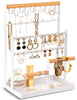 Jewelry Organiser Stand Necklace Organizer Earring Holder, 6 Tier Jewelry Stand Necklace Holder with 15 Hooks, Jewelry Tower Display Rack Storage Tree for Bracelets Earrings Rings -White