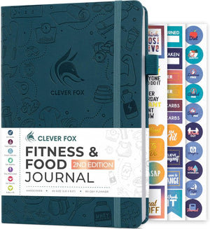 Fitness & Food Journal – Nutrition & Workout Planner for Women & Men – Diet & Gym Exercise Log Book with Calendars, Diet & Training Trackers - Undated, A5 Size, Hardcover (Dark Teal)