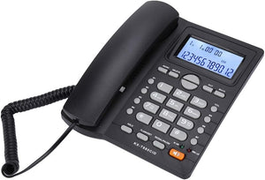 Corded Landline Phone, Dual-port Extension Set Corded Telephone With Caller ID Display With Speakerphone, Home Office Telephone Supports Call Number Digital/Call Time Record(Black)