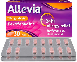 Hayfever Allergy Tablets, Prescription Strength 120 mg Fexofenadine, 24hr Relief Acts Within 1 Hour, Including Sneezing, Watery Eyes, Itchy and Runny Nose, 30 Tablets