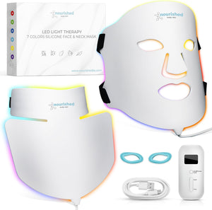 LED Light Therapy Face & Neck Mask - Facial Skin Care Device - 7 Colors Red & Blue - Rejuvenation, Anti-aging Product for Wrinkles