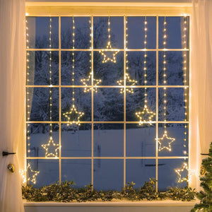 Christmas Curtain Lights for Windows, 9 Star String Light Decoration, 325 Warm White Micro LEDs, Indoor Outdoor Home Garden Xmas Lighting, Mains Powered with 5m Cable (H1.2m x W1.2m)