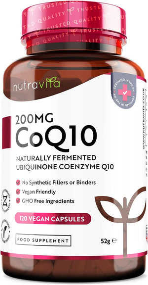 CoQ10 200mg - 120 Vegan Capsules of High Strength Co Enzyme Q10 (4 Months Supply) - 100% Pure and Naturally Fermented Ubiquinone Coenzyme - No Synthetic Additives - Made in The UK by