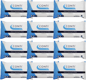 Conti Soft - Patient Cleansing Dry Wipes, Everyday Cleaning, Ideal for Sensitive Fragile Skin, Wipe Size 32cm x 30cm, 100 Wipes Per Pack - 12 Pack