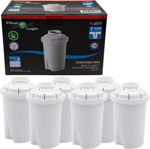 FL601T | Pack of 6 Water Filter Cartridges Compatible with Brita Classic Water Filter Jugs/Table Water Filter Water Filter Cartridges