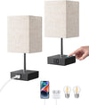 Bedside Lamps Set of 2, 3 Way Dimmable Table Lamp with USB A+C Charging Ports, Touch Lamps for Bedroom, Living Room, Beige Linen Lampshade(LED Bulbs Included)