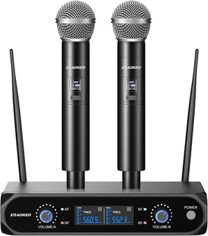 Wireless Microphone System, Metal Wireless Mic Set with Case,Handheld Cordless Dynamic Microphones for Singing, Karaoke, Church, DJ,100ft Range