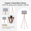 | Modern Copper Metal Tripod Floor Lamp with a Grey and Copper Shade | Floor Lamps & Torchieres, Home Décor & Improvement Essential | Includes 6W LED E27 Light Bulb