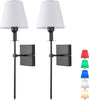 Battery Operated Wall Lights Set of 2，with Color Temperature Dimmable Remote Control，Battery Powered Non Hardwired Wall Lamp，for Bedroom Farmhouse Bedside Reading Light (Black)