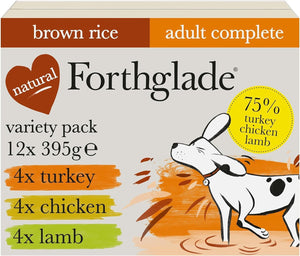 Wet Dog Food Variety Pack (12 x 395g Trays) - Adult Dogs, Wholegrain Turkey, Lamb & Chicken with Brown Rice, Stomach Sensitive Wet Dog Food Trays, Hypoallergenic Dog Food