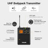 UHF Wireless Microphone System with Headset Mic/Lavalier Lapel Mic, Bodypack Transmitter, Rechargeable Receiver, 5 Channels, 60M Range 1/4" Output for Recording Live Performance PA Speaker