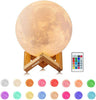 Full Moon Lamp, LED Lunar Night Light Remote Control Table Lamp Dimmable Brightness 16 Main Colors, 4 Light Conversion Modes with USB Charging Moonlight Gift with Wooden Holder (15 CM)