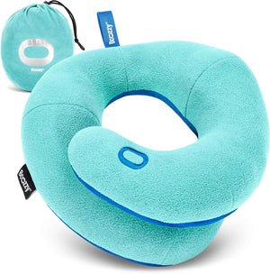 Kids Travel Neck Pillow (8-12 Y/O) – Patented Soft Toddler Pillow for Head & Chin Support in Car Seat, Airplane, and Flight Sleeping. Adjustable Size. Washable. Carry Bag. Medium, Light Blue