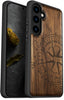 Wood Case for Galaxy S24 Case 2024 [Natural Wood & Black Soft TPU] Shockproof Protective Cover Unique Wooden Case Compatible with Samsung S24 Case (Incomplete Compass-Walnut)