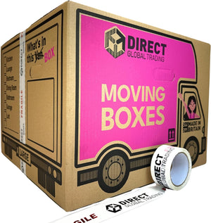 "Ultimate Moving Box Kit: 10 Durable XL Cardboard Boxes with Handles, Room List, and Fragile Tape - 52cm x 52cm x 40cm"