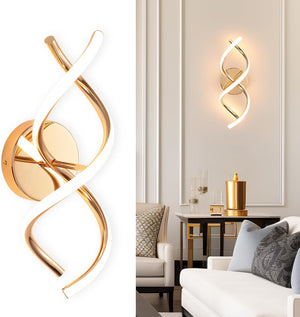 Wall Lamp LED Gold Modern Elegant Spiral Indoor Wall Lights for Bedside Bedroom Living Room Hallway Wall Lighting Fixture Warm White Light 24W