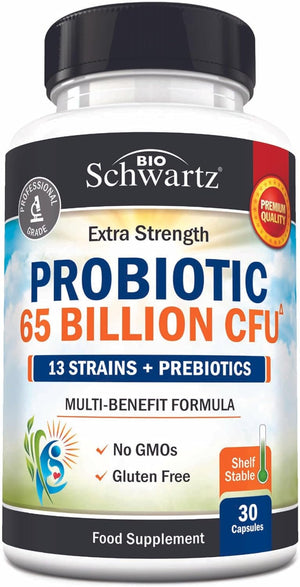 Probiotic 65 Billion - Probiotics with Prebiotic for Women & Men - Lactobacillus Acidophilus Digestive Health Capsules - Targeted Release Technology - Shelf Stable Supplement Non-GMO -30ct