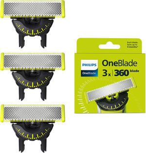 OneBlade 360-Innovation Authentic Replacement Blades, for OneBlade Hybrid Electric Shaver & Trimmer. Trim, Edge and Shave with Durable Stainless Steel, 3x pack (1 Year Supply), Model QP430/60