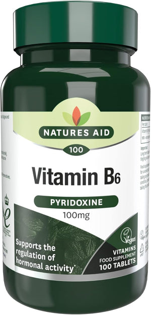 Vitamin B6 100mg – High Strength Pyridoxine – Supports Energy, Hormonal Balance & Nervous System – Vegan, Gluten-Free, Non-GMO Daily Food Supplement – 100 Tablets