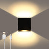 2Pcs Wall Lights Dimmable, Rechargeable Wall Light Touch Up Down Wall Light USB Uplighter Downlighter Wall Lamp Sconce Black for Bedroom, Living Room, Balcony, Bedside, Warm White