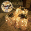 3PK Light up Present Boxes Silver Gift Boxes with Warm White Lights Plug in for Christmas Decorations Home and Outdoor Décor