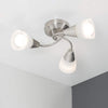 Modern 3 Way Brushed Chrome Ceiling Light Fitting with Frosted Glass Shades - Complete with 4w LED Golfball Bulbs [3000K Warm White]