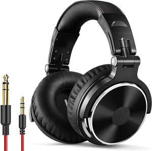 Over Ear Headphone Studio Wired Bass Headsets with 50mm Driver, Foldable Lightweight Headphones with Shareport and Mic for DJ Recording Monitoring Mixing Podcast Guitar PC TV