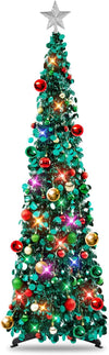 Christmas Tree, 5ft Collapsible Pop up Christmas Tinsel Tree with Stand Tinsel Coastal for Holiday Xmas Decorations,Home Display, Office Decor