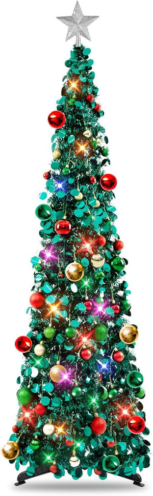 Christmas Tree, 5ft Collapsible Pop up Christmas Tinsel Tree with Stand Tinsel Coastal for Holiday Xmas Decorations,Home Display, Office Decor