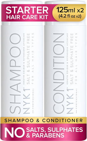 Sulphate Free Hair Shampoo And Conditioner (Starter Set - 125ml x2) Sulfate Free Shampoo And Conditioner Sets For Extensions, Colour And Keratin Treatment - Sulphate Free Shampoo And Conditioner