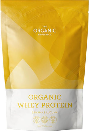 The Organic Protein Co. – Banana & Lucuma Organic Whey Protein Powder | Additive Free, Undenatured, Bioactive, UPF Free, Emulsifier Free, Primarily Grass Fed, Vegetarian, Gluten Free – 600g