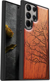 Wood Case for Galaxy S24 Ultra Case 2024 [Natural Wood & Black Soft TPU] Shockproof Protective Cover Unique Wooden Case Compatible with Samsung S24 Ultra (Eternal Tree-Red Wood)