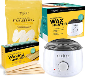 Professional Waxing Kit with Wax Heater, Hard Wax Beads 500g, Spatulas - Stripless Depilatory Waxing Pellets Solid Film Beans No Strip Needed (Coconut & Arnica)