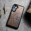 Wood Case for Galaxy S24 Case 2024 [Natural Wood & Black Soft TPU] Shockproof Protective Cover Unique Wooden Case Compatible with Samsung S24 Case (Incomplete Compass-Walnut)