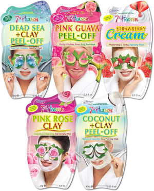 Moisturising Face Masks Skincare Set - 3 x Peel Off Face Masks, 1 x Pink Rose Clay Face Mask and 1 x Strawberry Cream Hydrating Mask - Gift Set Ideal for Pamper Parties