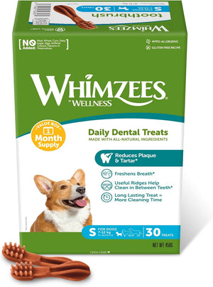 By Wellness Toothbrush, Month Box, Natural and Grain-Free Dog Chews, Dog Dental Sticks for Small Breeds, 30 Pieces (One Month Supply), Size S