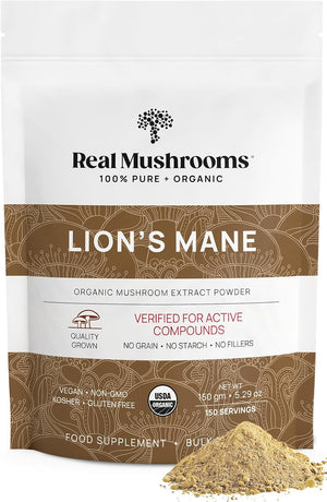 Lion’s Mane Powder - Organic Lions Mane Mushroom Extract for Cognitive Function & Immune Support - Brain Supplements for Memory and Focus - Vegan Mushroom Supplement, 150 Servings