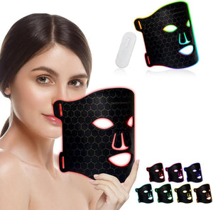 Skin Rejuvenation Photon Mask - 7 Colors Silicone Skin Care Treatment Led Light Therapy Red Light Facial Led Face Mask Device - Anti Aging Wrinkles Facial Beauty Skin Care Mask - (Black)