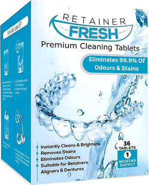 Retainer Cleaning Tablets - 36 Tablets 1 Months Supply , Brite, and Stain-Free - Retainer Cleaner Tablet, Mouth Guard, Dentures, Aligners