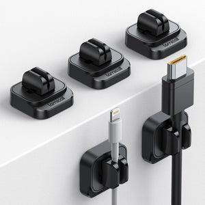 Spring Cable Holder Clips - [5 Pack] Wire Holder Organiser for Desk, Self Adhesive Cord Tidy Management for USB Charging Cable, Power Cords, Wall, PC, Office, Home, Other Cords - Black (8mm)