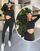 Women Gym Set 2 Piece Outfits Workout Set Crossover Long Sleeve Gym Tops Ruched Leggings Yoga Tracksuit Set