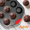 6-Piece Steel Nonstick Bakeware Set - Carbon Steel Baking Tray Set w/Heatsafe Red Silicone Handles, Oven Safe Up to 450°F, Loaf Muffin Round, Cookie Sheet, Baking Pan NCSBS6S , Black