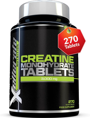 Creatine Monohydrate Tablets 3000mg - 270 Vegan Tablets - 3 Month Supply - Pre Workout Energy Supplement for Men & Women - Powder & Capsules Alternative -